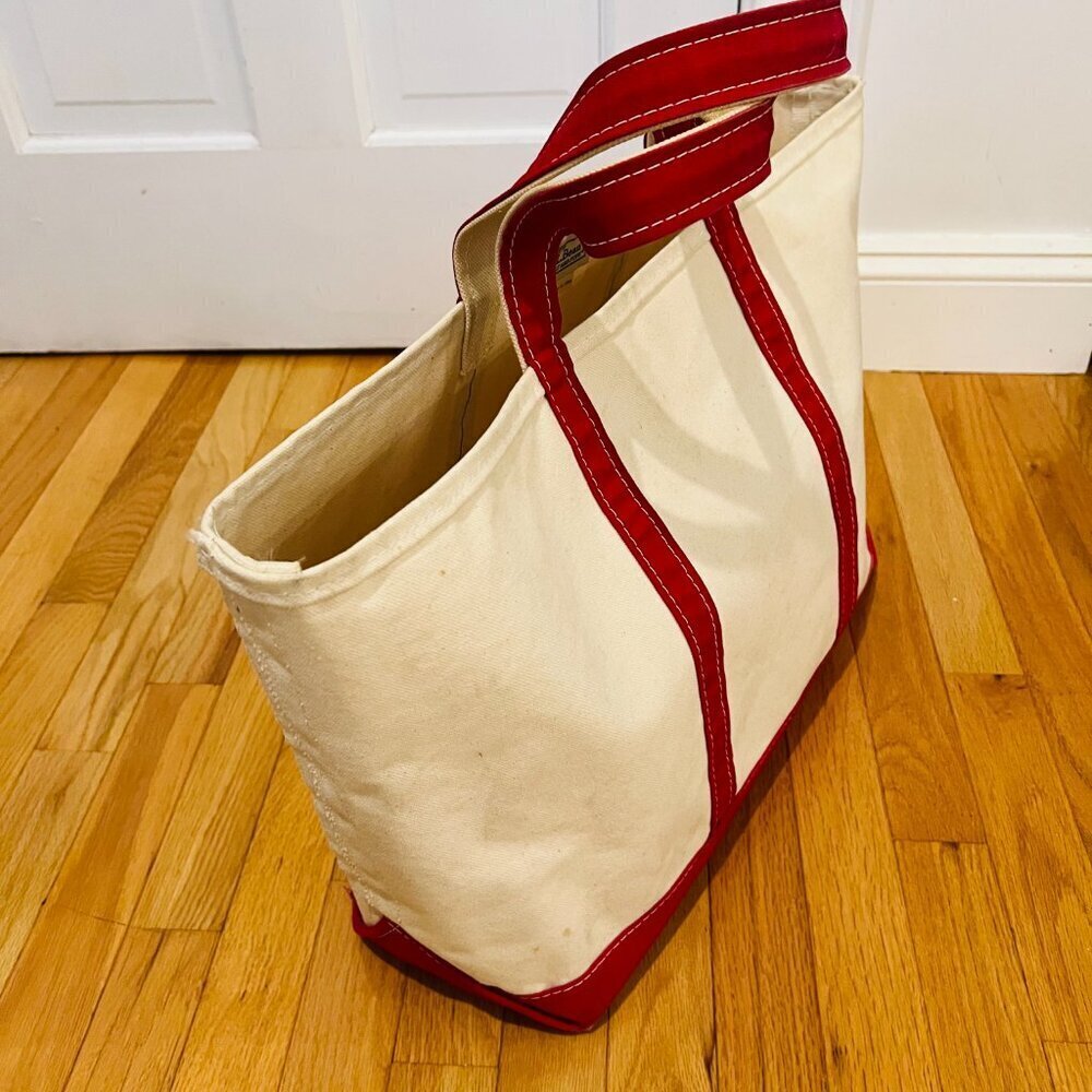 Vintage 1980s L.L Bean Boat And Tote Large Heavy Canvas Bag USA Red/White - Picture 12 of 16